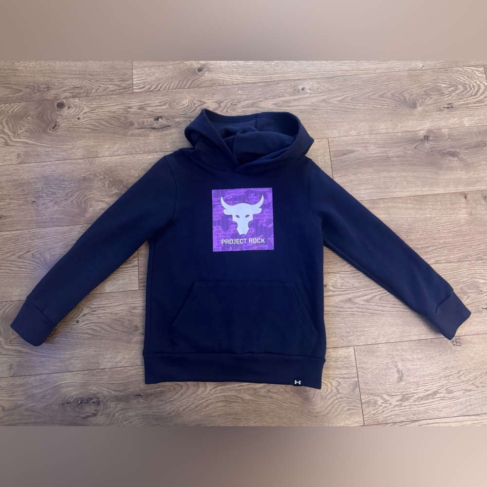 Under Armour Project Rock Navy Hoodie with Purple Logo
